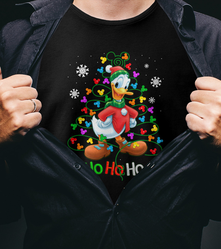 DN HHH Christmas Ho Ho Ho Donald Duck With Mickey Mouse Lights T-Shirt