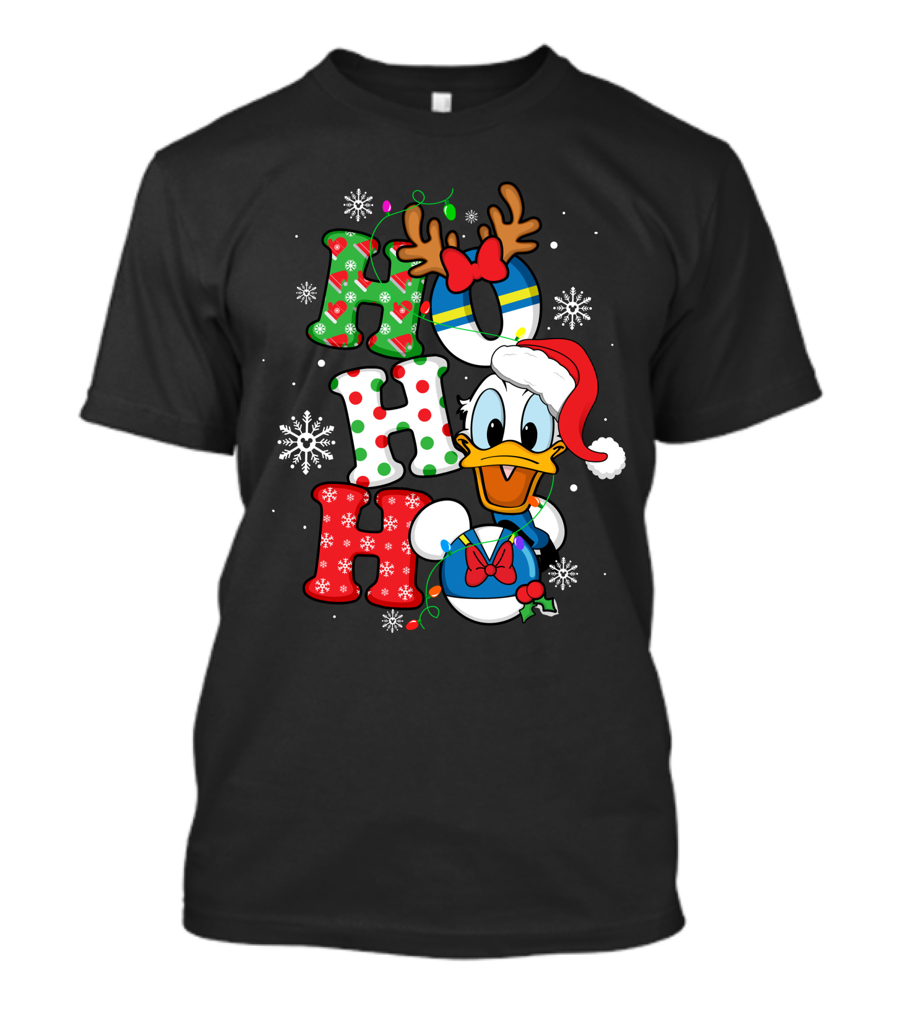 Donald Duck Ho Ho Ho Christmas Snowflakes Reindeer Antlers Santa Hat T-Shirt