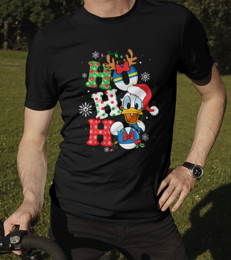 Donald Duck Ho Ho Ho Christmas Snowflakes Reindeer Antlers Santa Hat T-Shirt