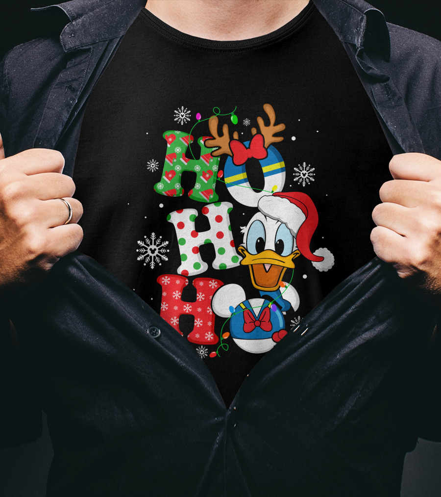 Donald Duck Ho Ho Ho Christmas Snowflakes Reindeer Antlers Santa Hat T-Shirt
