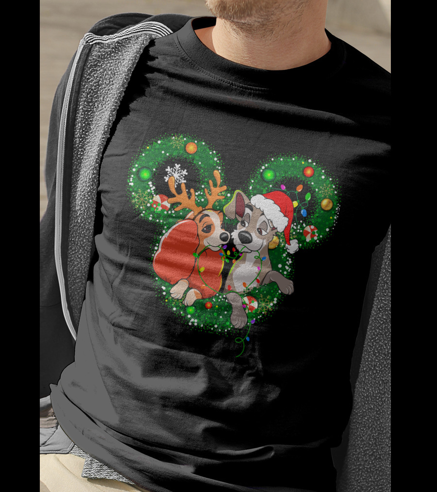 LD And TT Christmas Mickey Shape Candy Cane Lights Reindeer Hat T-Shirt