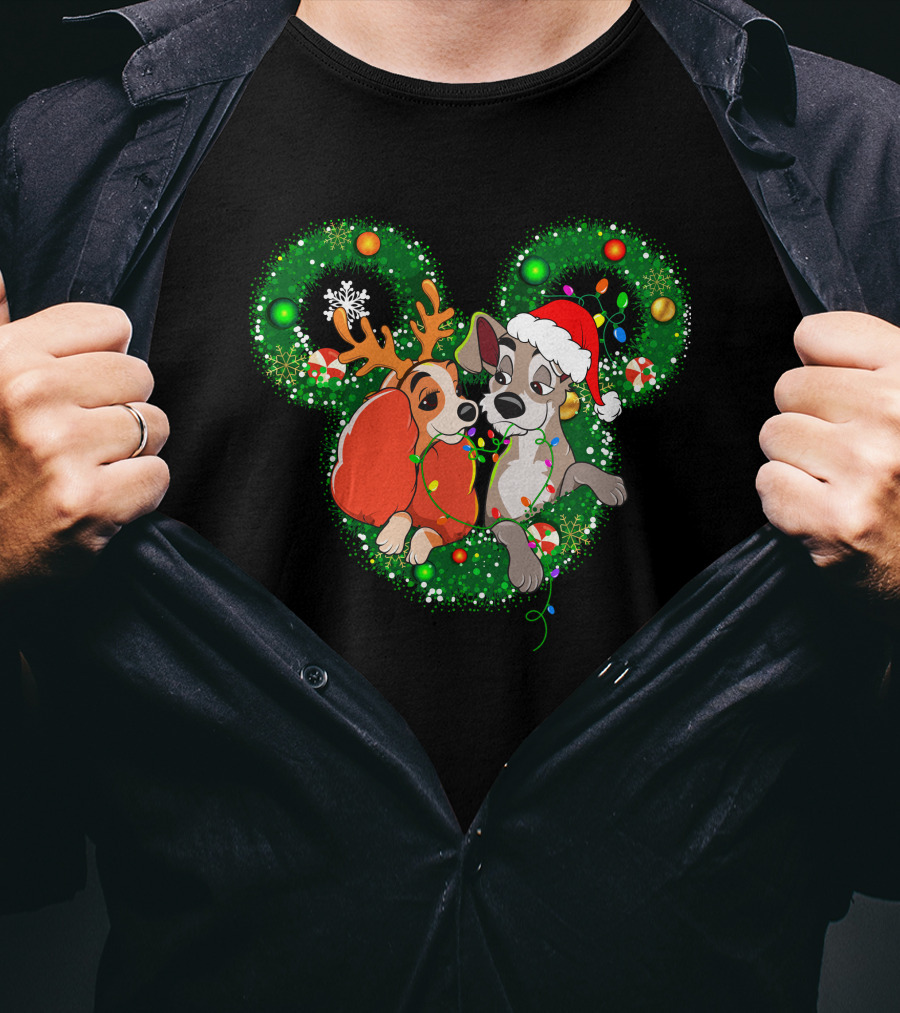 LD And TT Christmas Mickey Shape Candy Cane Lights Reindeer Hat T-Shirt