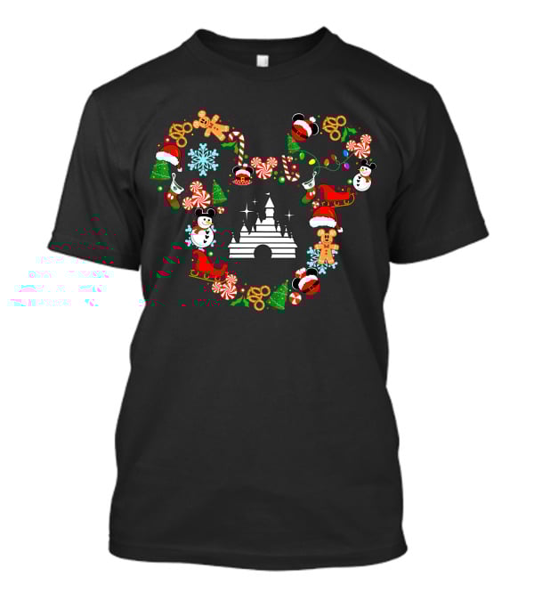 Disney Christmas Castle Mickey Head Holiday Icons T-Shirt