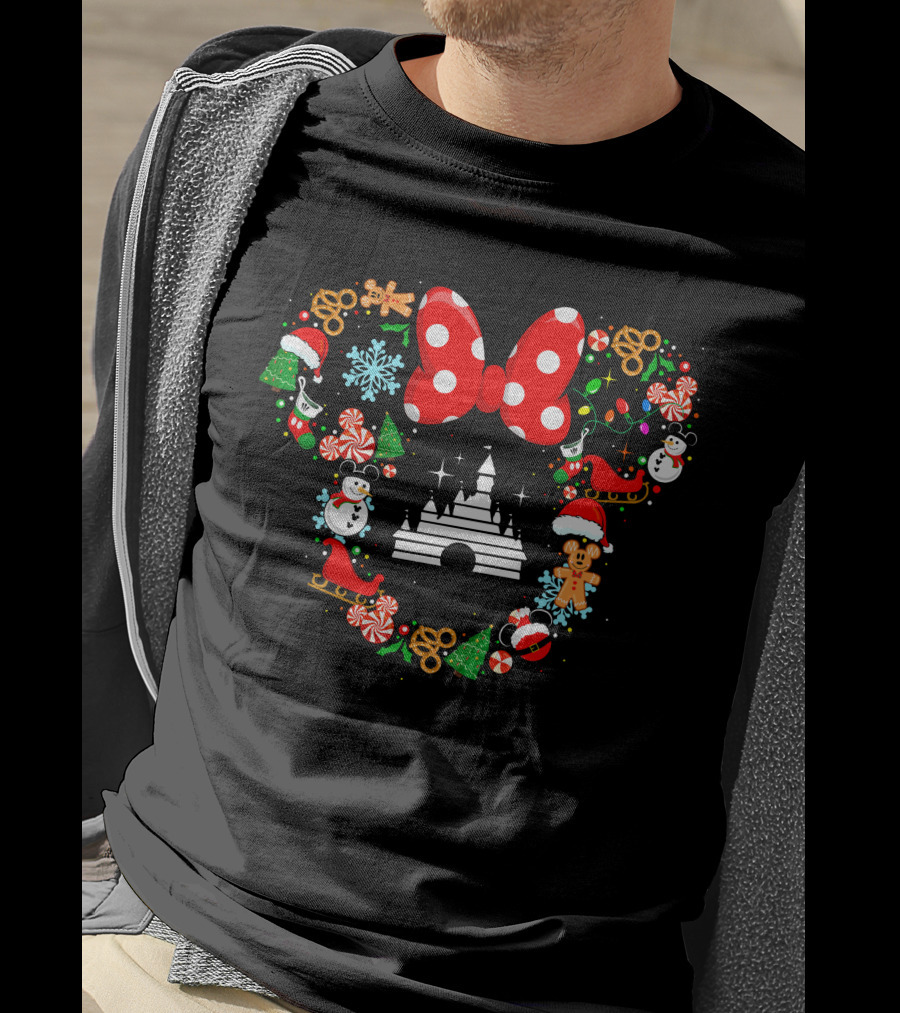 Mickey Icon Castle Christmas Bow Wreath Snowman Gingerbread T-Shirt