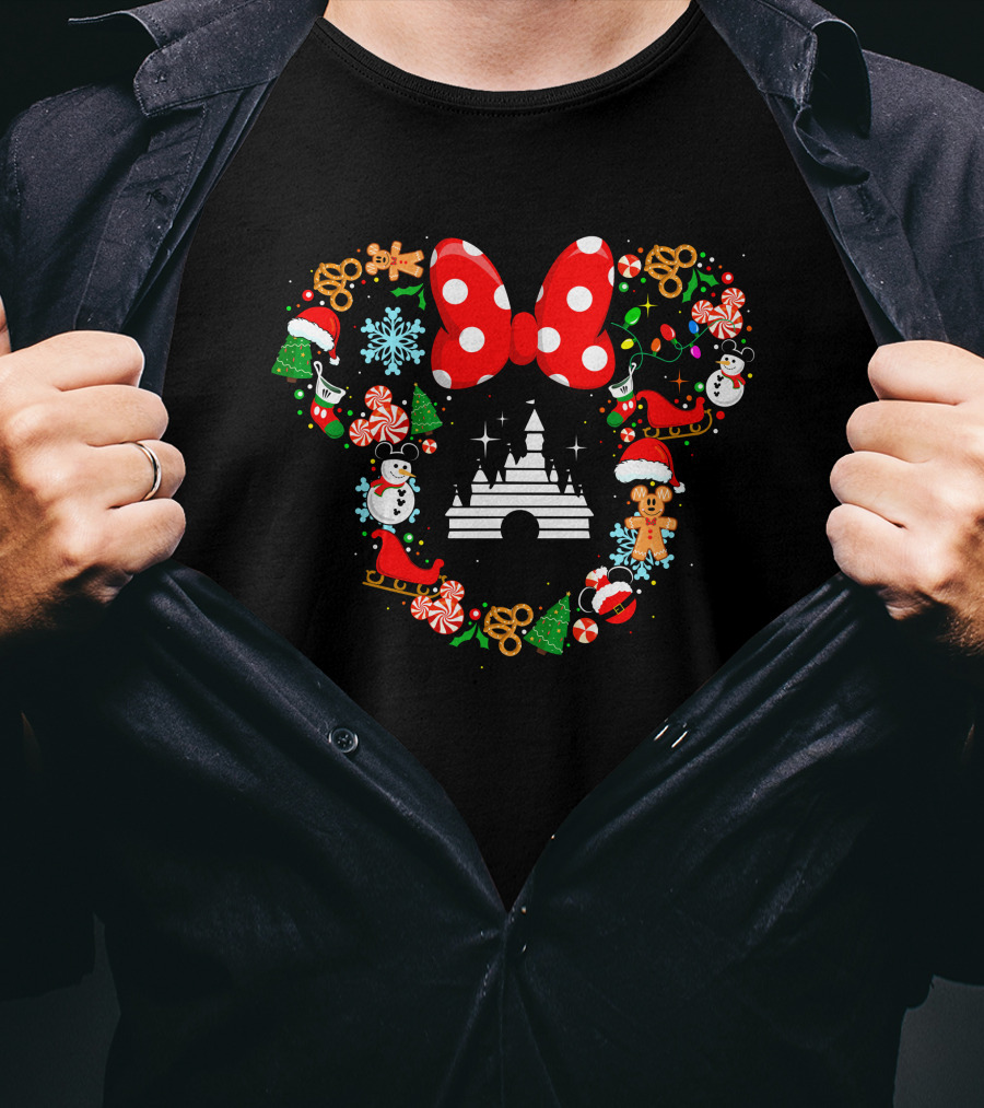 Mickey Icon Castle Christmas Bow Wreath Snowman Gingerbread T-Shirt
