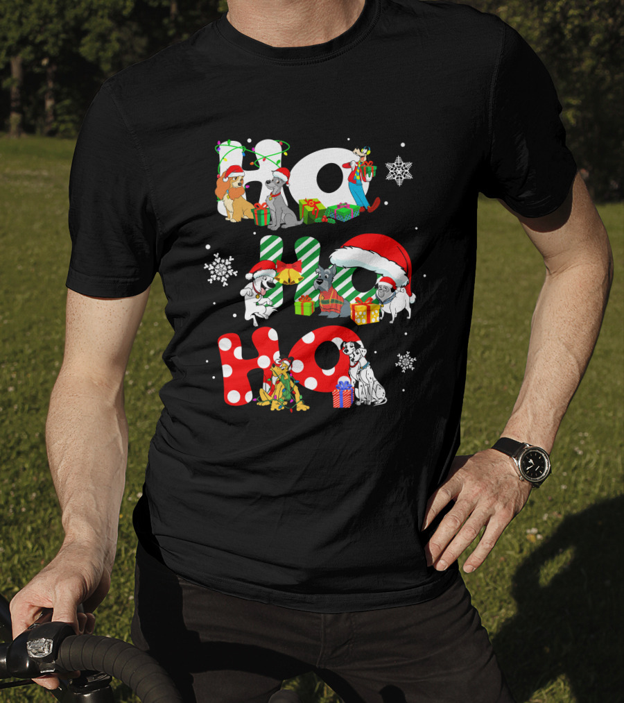 Ho Ho Ho Christmas Dogs And Snowflakes T-Shirt