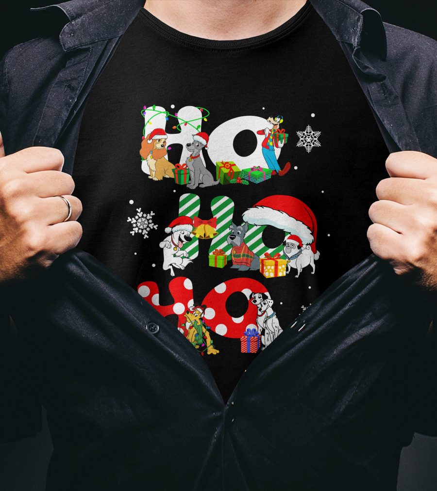 Ho Ho Ho Christmas Dogs And Snowflakes T-Shirt