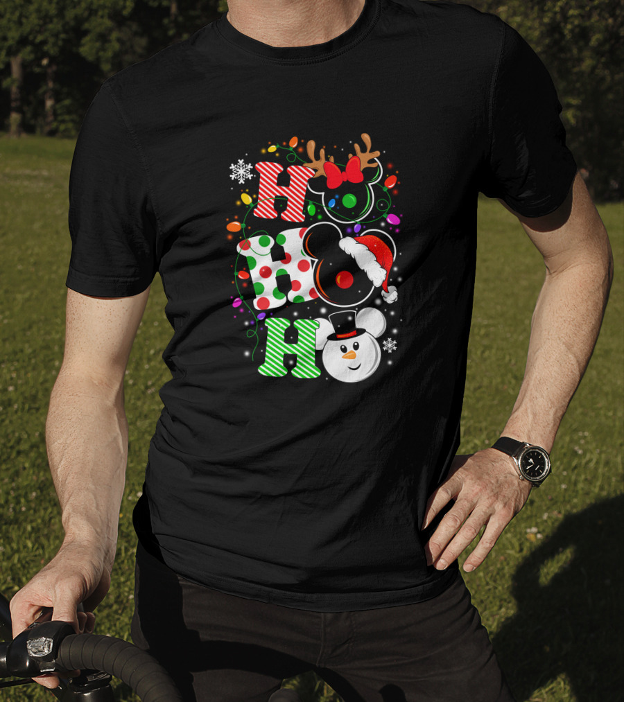 HHH Christmas Ho Ho Ho Disney Snowman Reindeer Ears Santa Hat Lights Bow T-Shirt