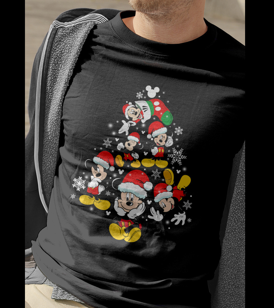 MK Tree Christmas Mickey Mouse Santa Snowflakes T-Shirt