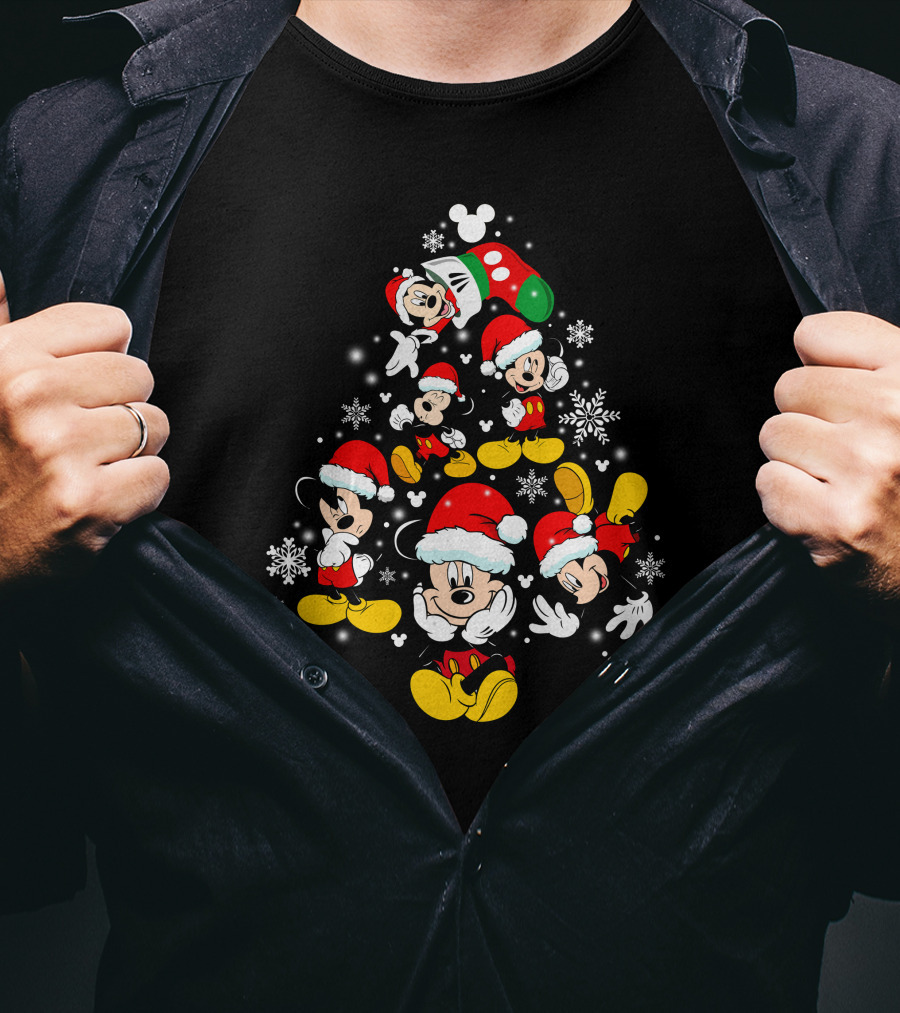 MK Tree Christmas Mickey Mouse Santa Snowflakes T-Shirt