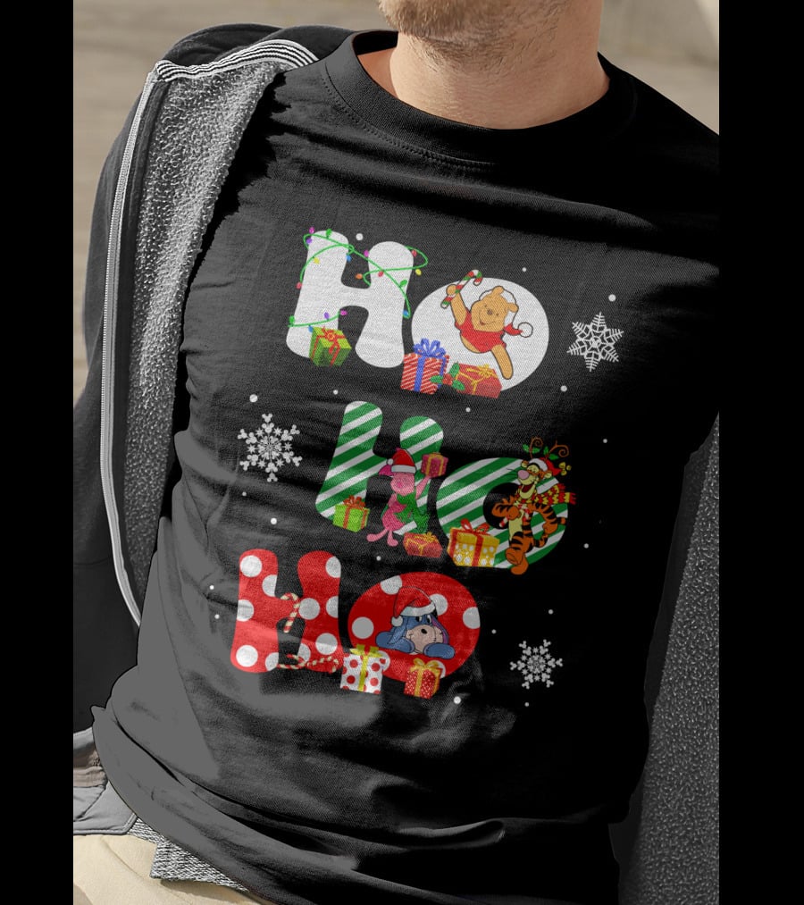 HO HO HO PO And FRIENDS Christmas Winnie The Pooh Piglet Tigger Eeyore Snowflakes Gifts T-Shirt
