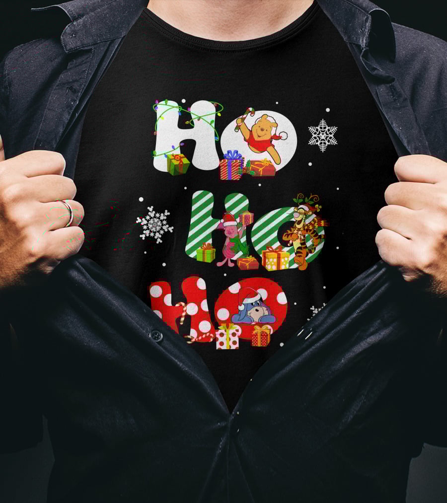 HO HO HO PO And FRIENDS Christmas Winnie The Pooh Piglet Tigger Eeyore Snowflakes Gifts T-Shirt