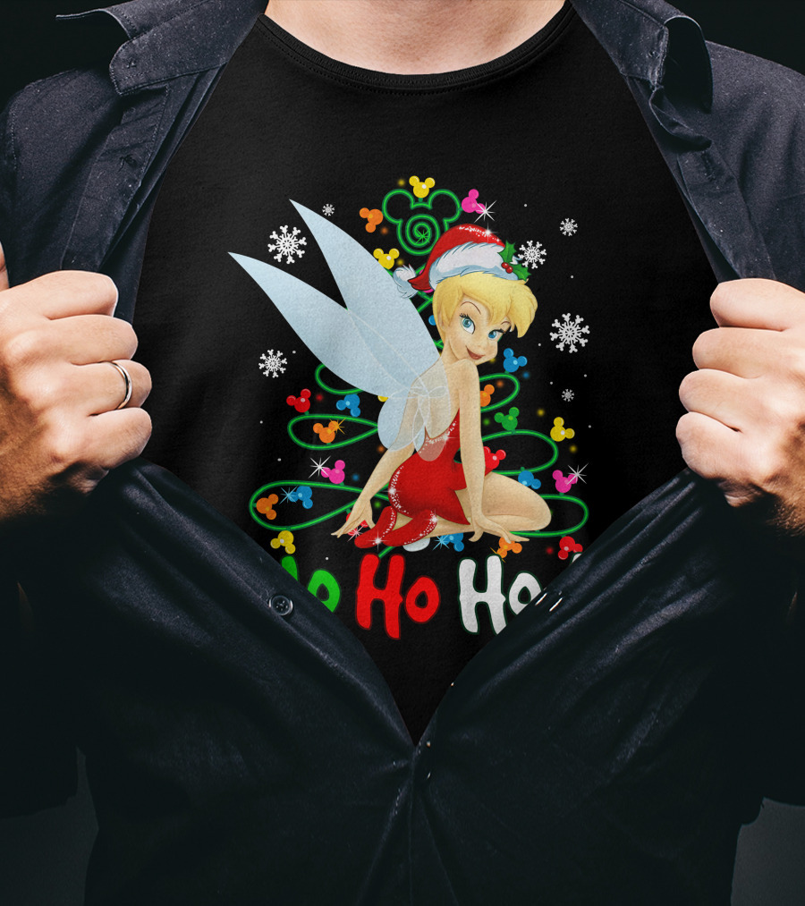 Tinker Bell Ho Ho Ho Mickey Mouse Ears Christmas Tree T-Shirt
