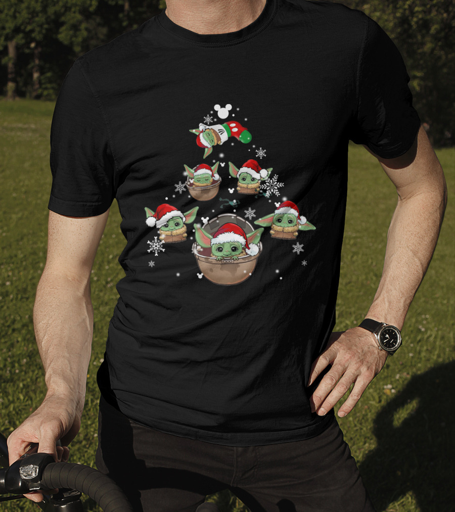BYD Christmas Baby Yoda Holiday Tree With Santa Hats T-Shirt