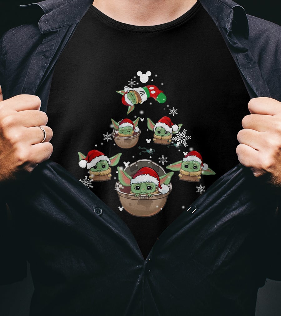 BYD Christmas Baby Yoda Holiday Tree With Santa Hats T-Shirt