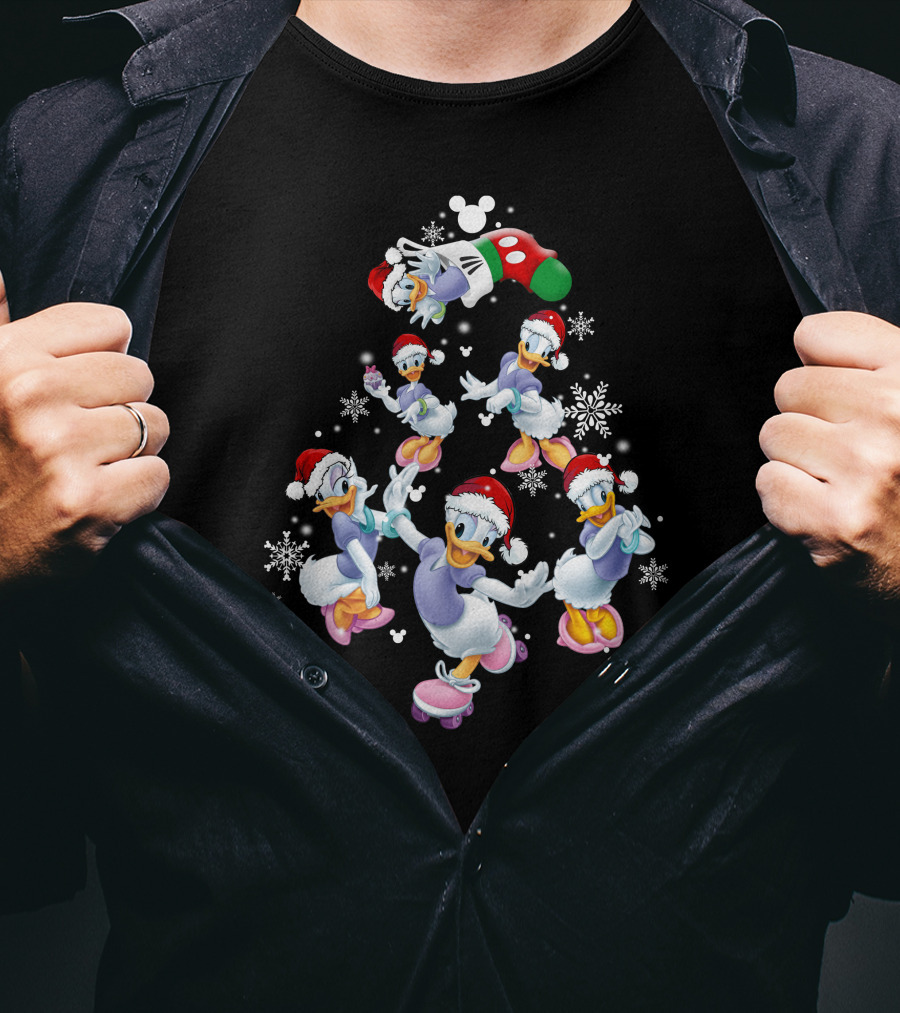 Disney Daisy Duck Christmas Celebration With Santa Hats And Snowflakes T-Shirt