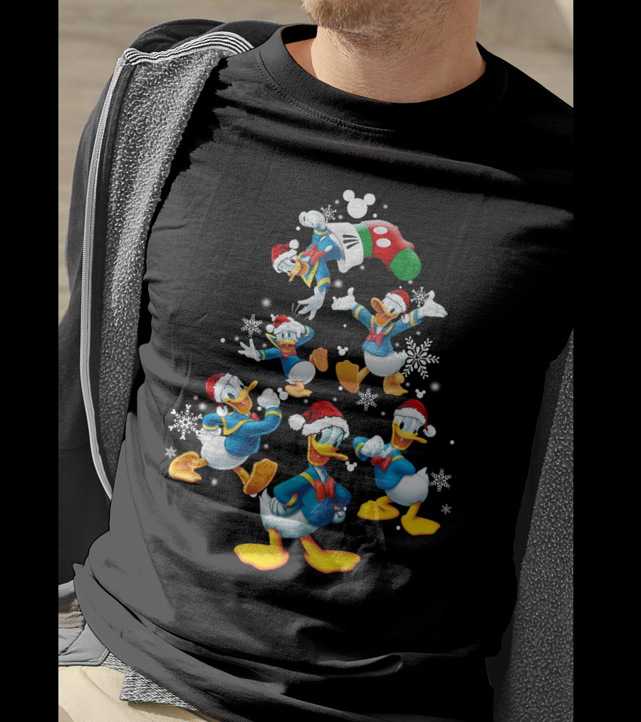 Donald Duck Christmas Tree Mickey Mouse Hat Snowflakes T-Shirt