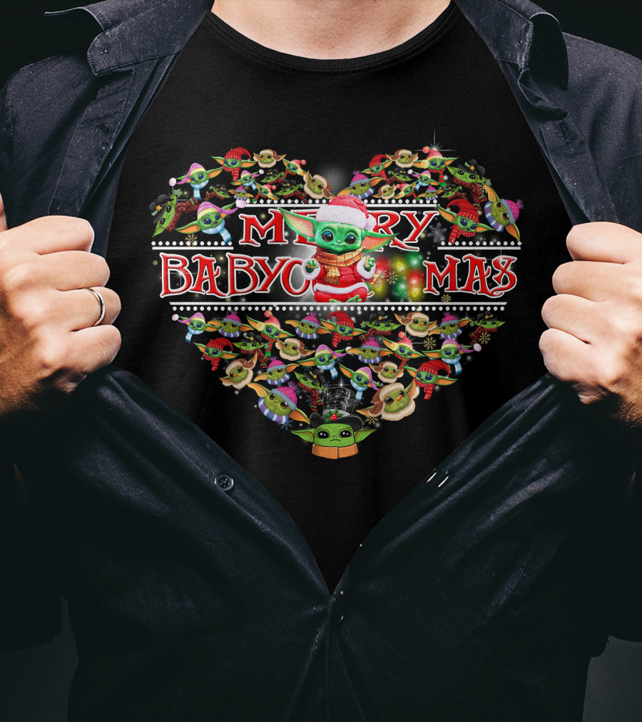 Merry Baby Yoda Christmas Heart T-Shirt