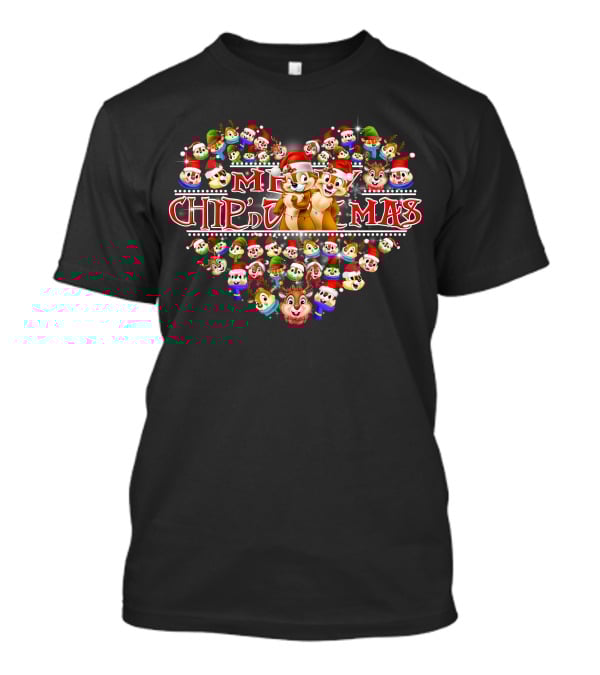 Merry Chip N Dale Christmas Heart With Festive Faces T-Shirt