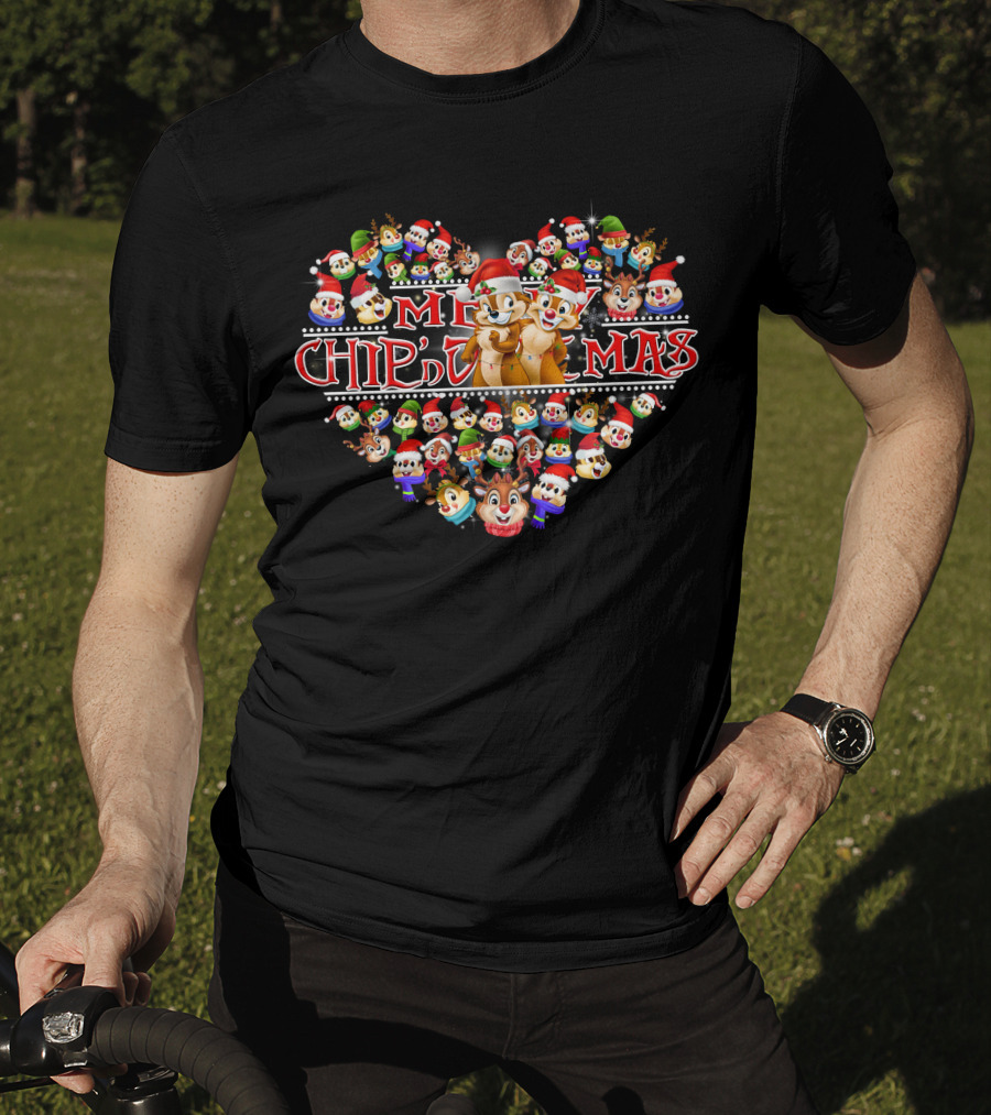 Merry Chip N Dale Christmas Heart With Festive Faces T-Shirt