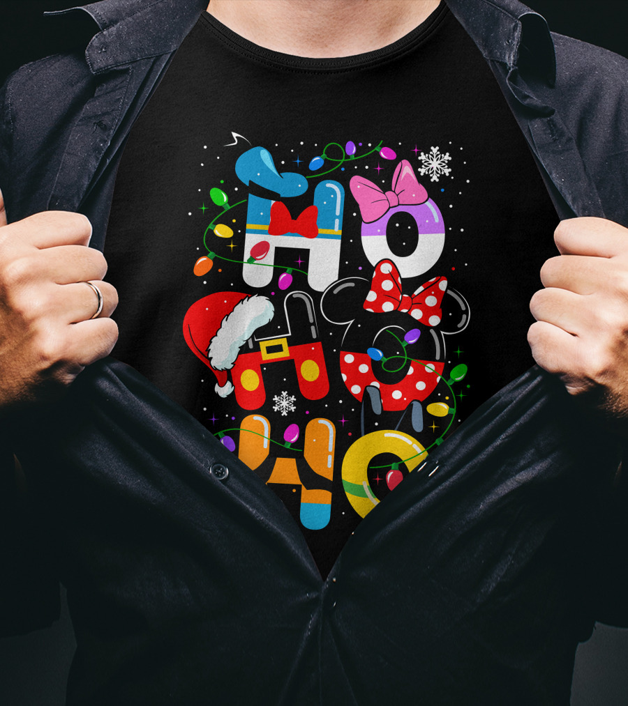 Disney Hohoho Christmas Lights Mickey Minnie Decorations T-Shirt