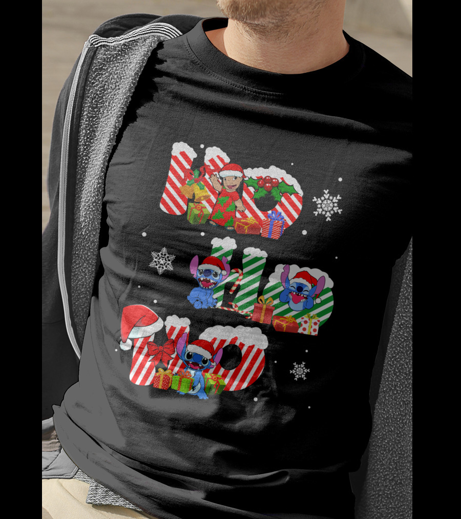Hohoho Christmas Stitch Santa Claus Presents Snowflakes T-Shirt