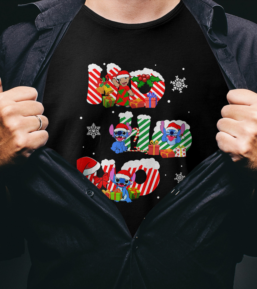Hohoho Christmas Stitch Santa Claus Presents Snowflakes T-Shirt