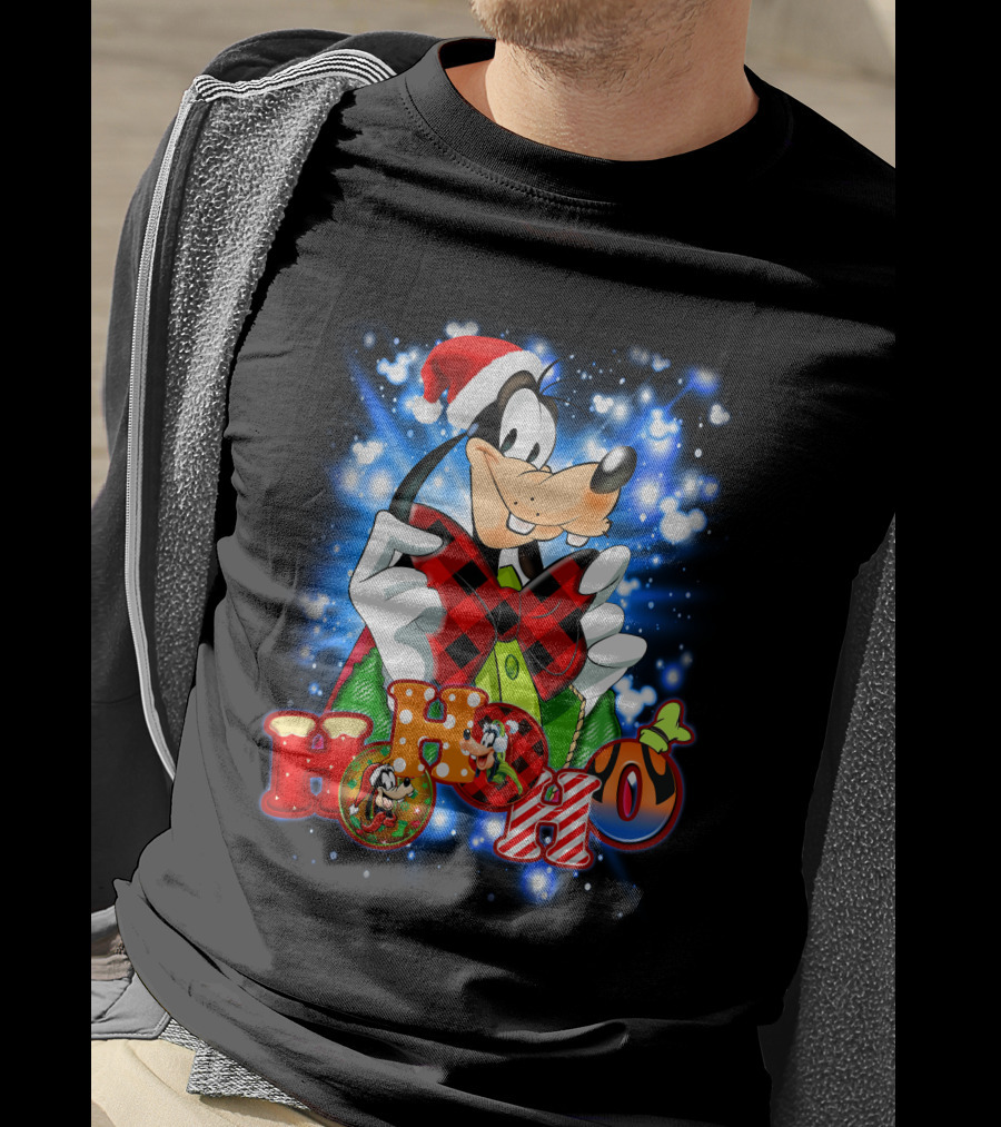 Goofy Hohoho Christmas Santa Hat Festive Bow Holiday Lights T-Shirt