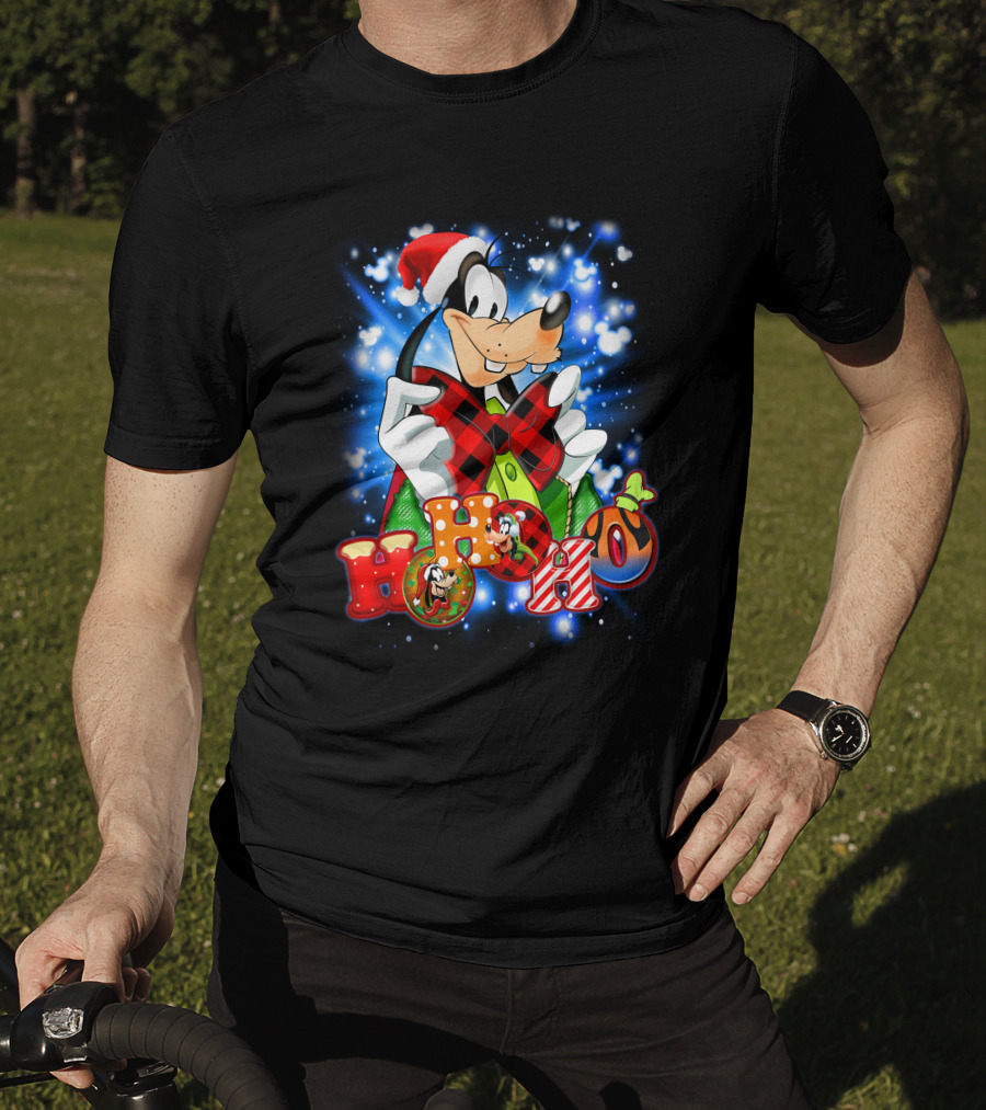 Goofy Hohoho Christmas Santa Hat Festive Bow Holiday Lights T-Shirt