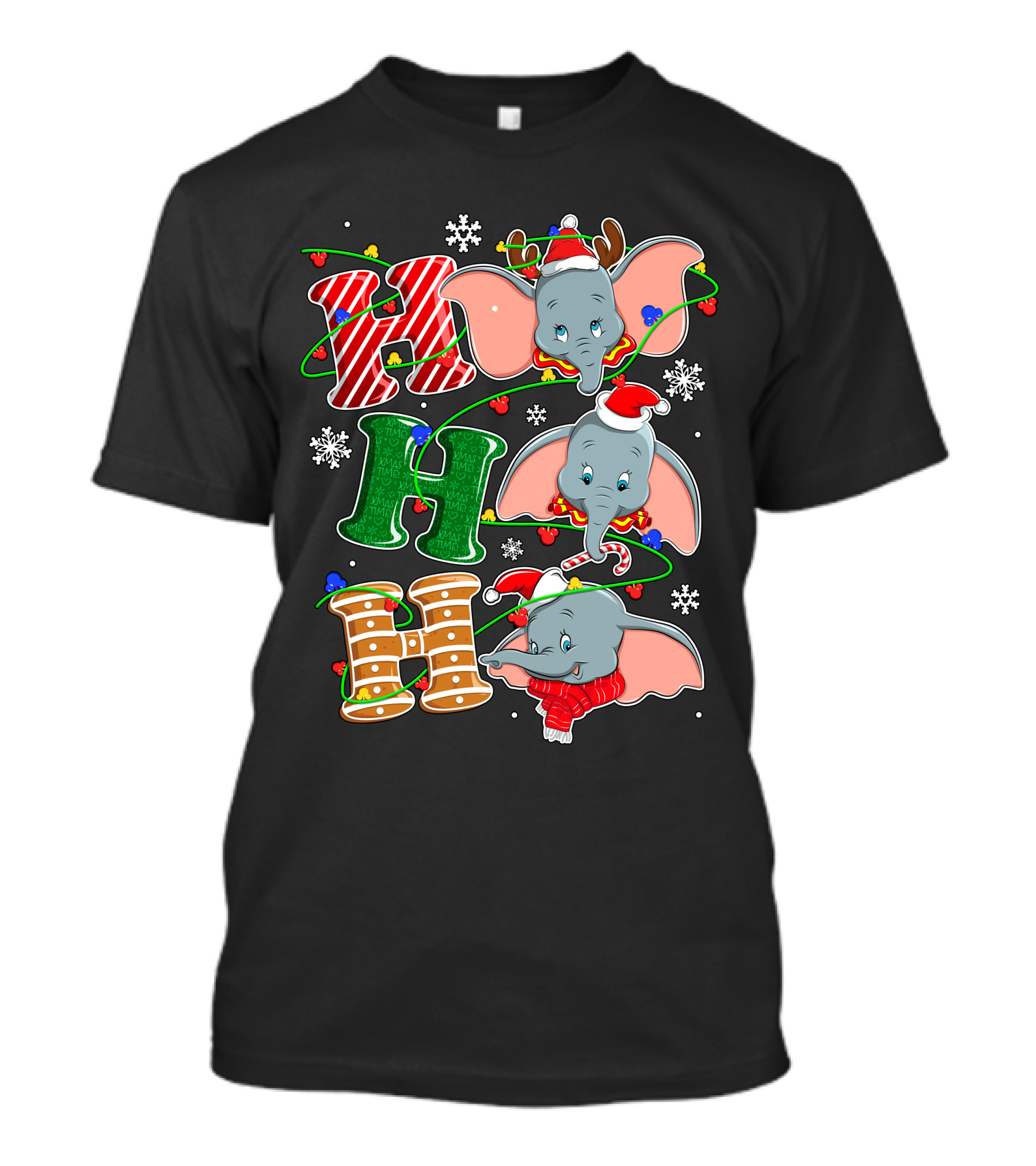 Dumbo Christmas Hohoho Santa Hat Snowflakes T-Shirt