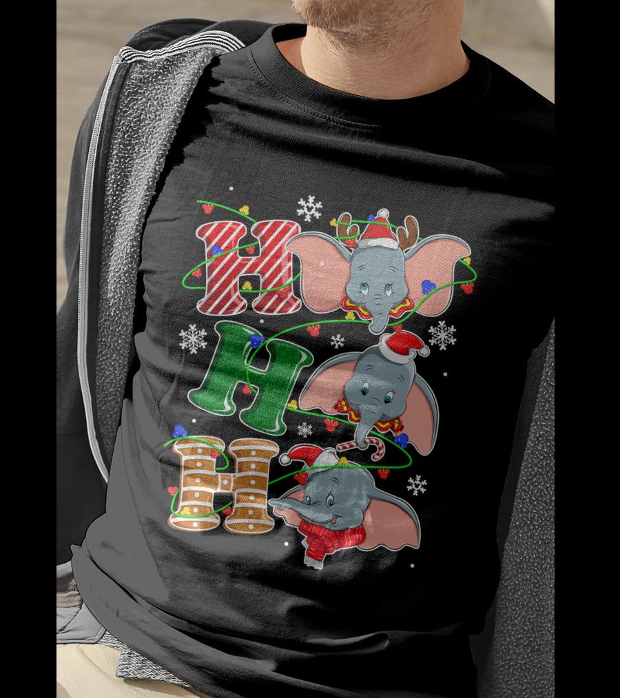 Dumbo Christmas Hohoho Santa Hat Snowflakes T-Shirt