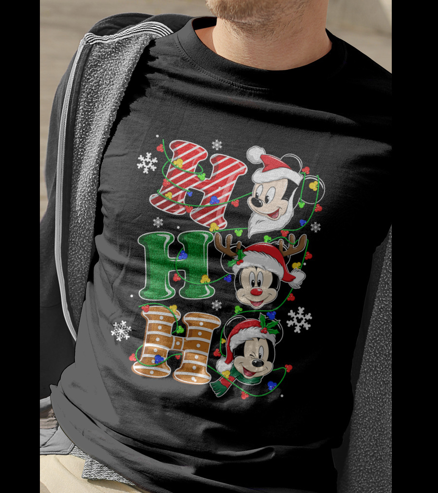Mickey Mouse Hohoho Christmas Santa Reindeer Lights T-Shirt