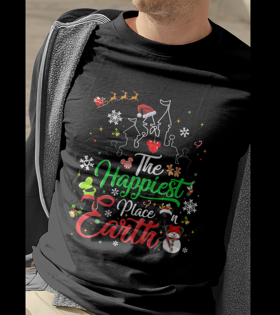 The Happiest Place On Earth Christmas Santa Snowman Gingerbread Reindeer Castle T-Shirt