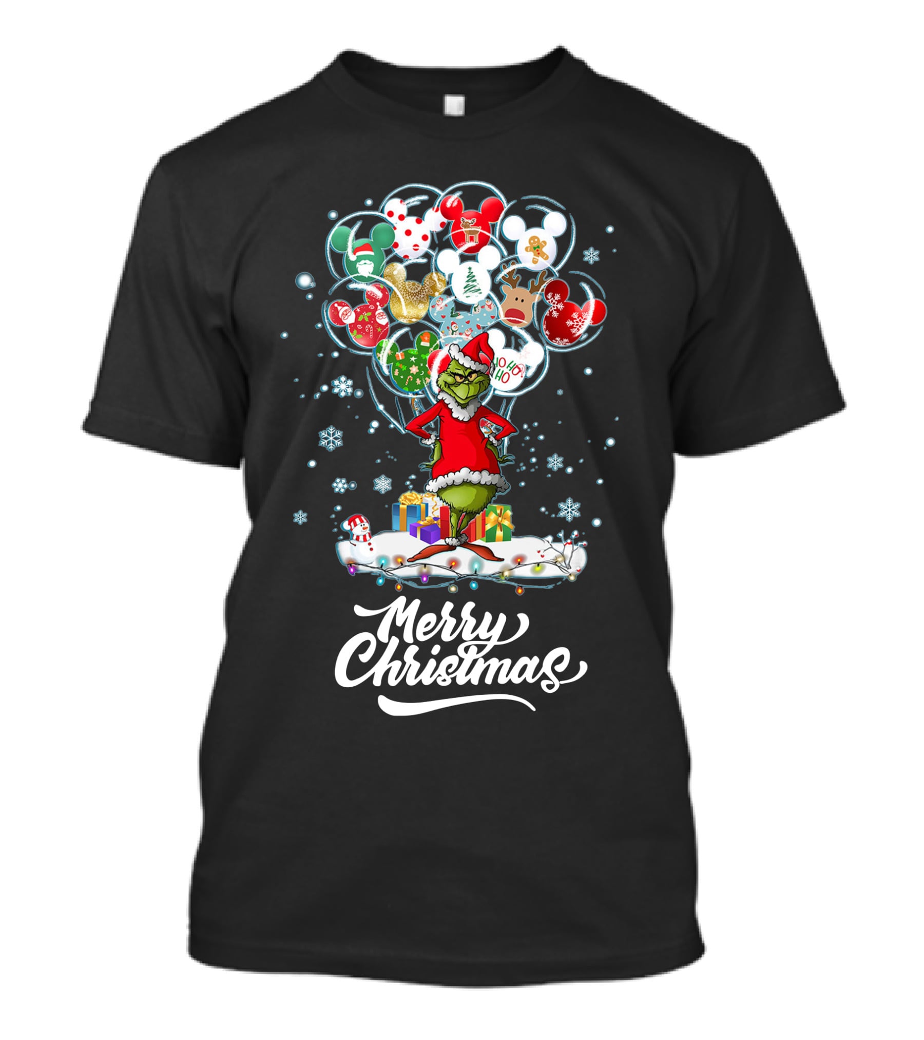 Merry Christmas Grinch Santa With Festive Ornaments And Presents T-Shirt