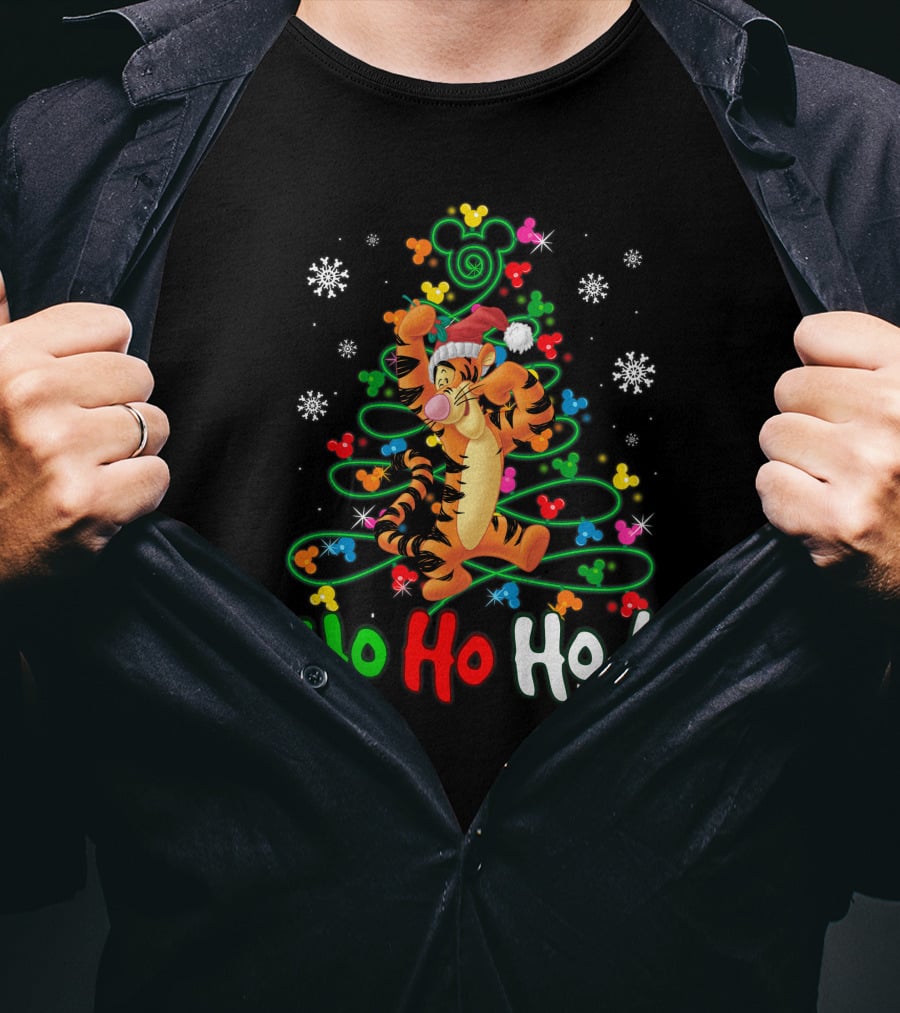 Tigger Ho Ho Ho Christmas Tree Santa Hat Snowflakes Disney Mickey Ears T-Shirt