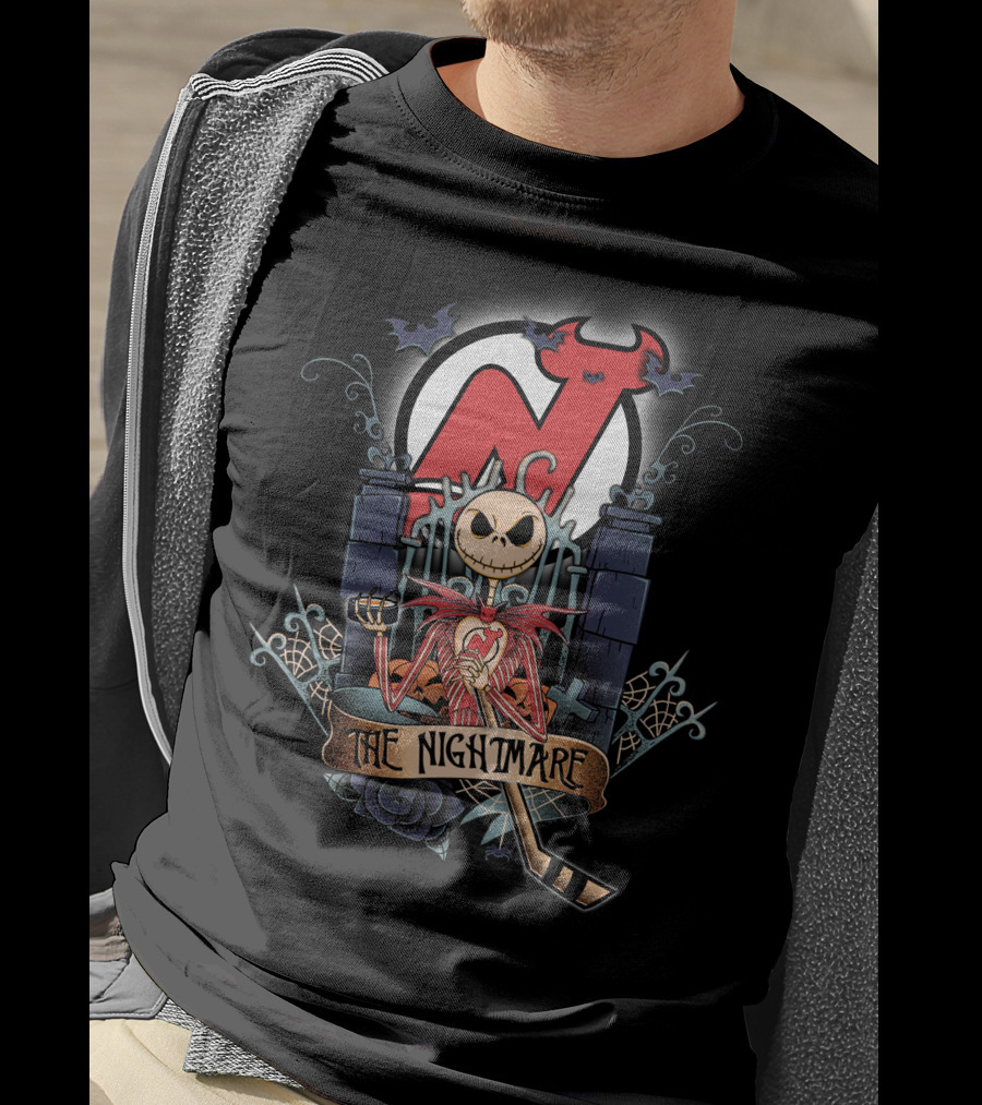 The Nightmare Before Christmas NJD Hockey Crossover With Jack Skellington And Devil T-Shirt