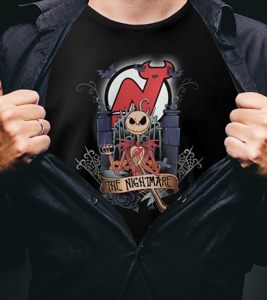 The Nightmare Before Christmas NJD Hockey Crossover With Jack Skellington And Devil T-Shirt