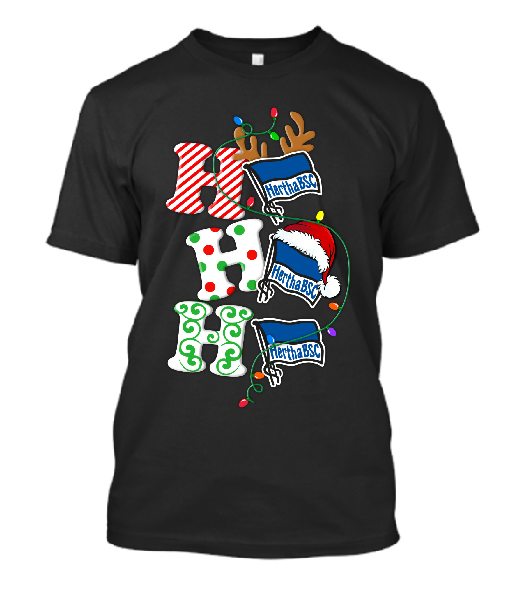 Hertha BSC Ho Ho Ho Christmas Lights Reindeer Santa Hat T-Shirt