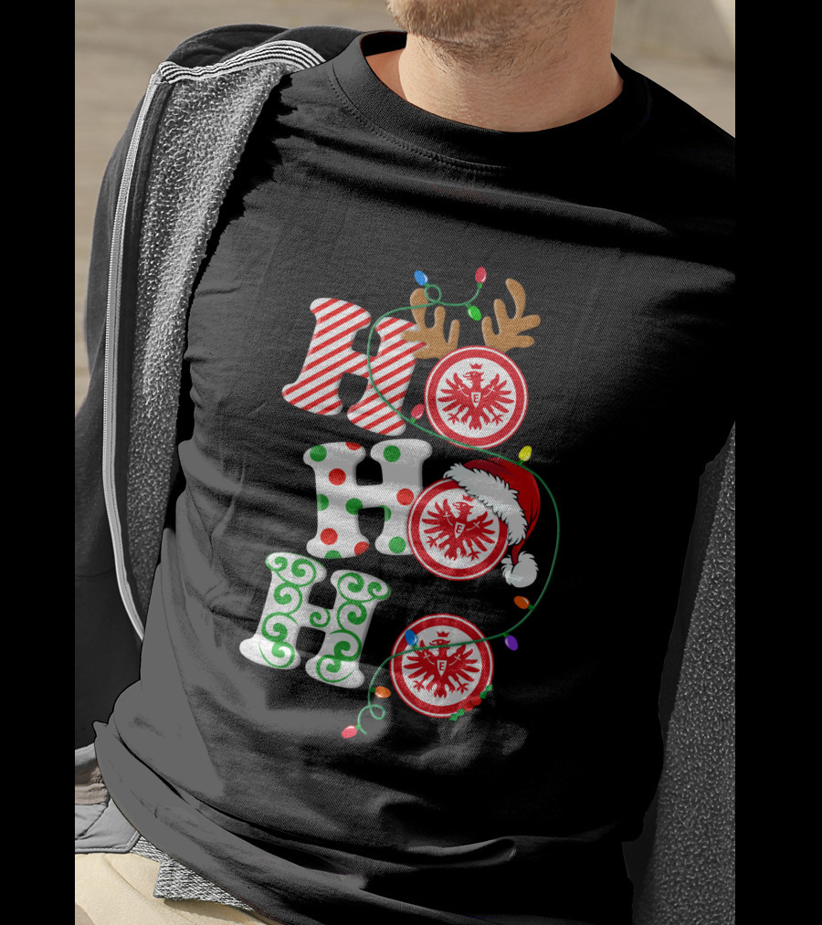 Eintracht Frankfurt HoHoHo Christmas Lights Reindeer Antlers Santa Hat T-Shirt