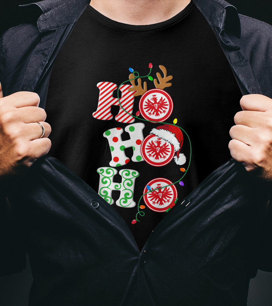Eintracht Frankfurt HoHoHo Christmas Lights Reindeer Antlers Santa Hat T-Shirt