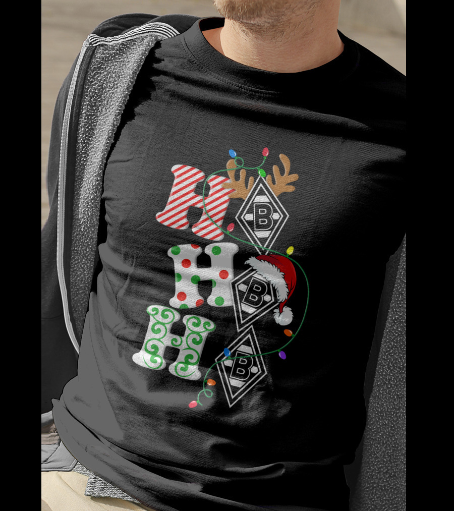 Borussia Mönchengladbach HoHoHo Christmas Reindeer Santa Lights T-Shirt