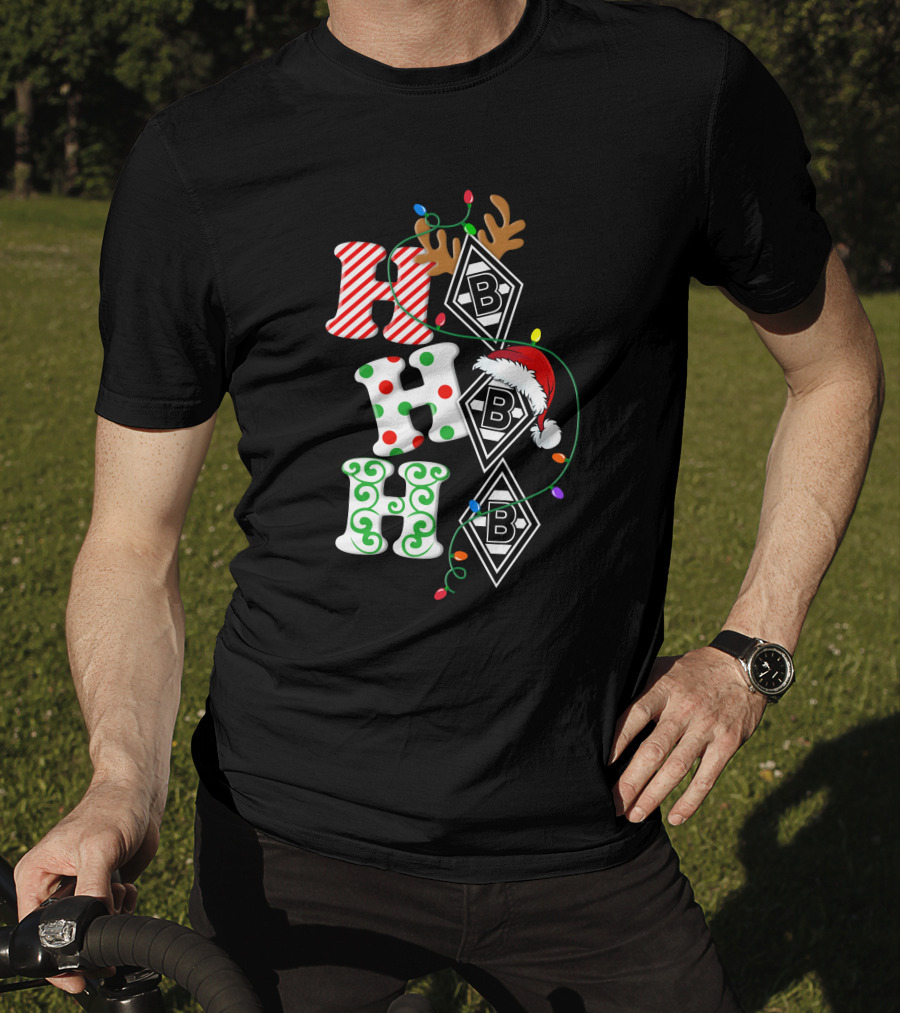 Borussia Mönchengladbach HoHoHo Christmas Reindeer Santa Lights T-Shirt