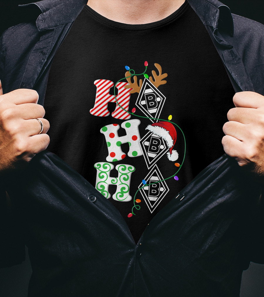Borussia Mönchengladbach HoHoHo Christmas Reindeer Santa Lights T-Shirt