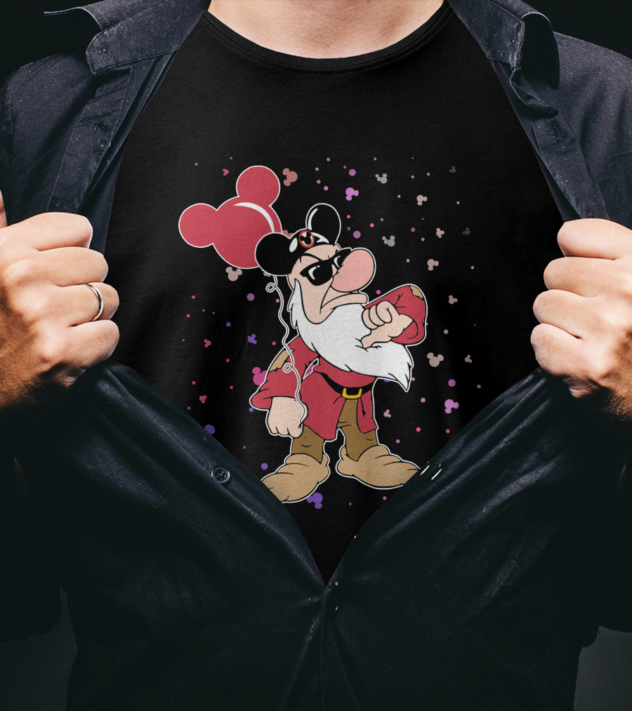 Grumpy With Mouse Ears Balloon And Confetti T-Shirt
