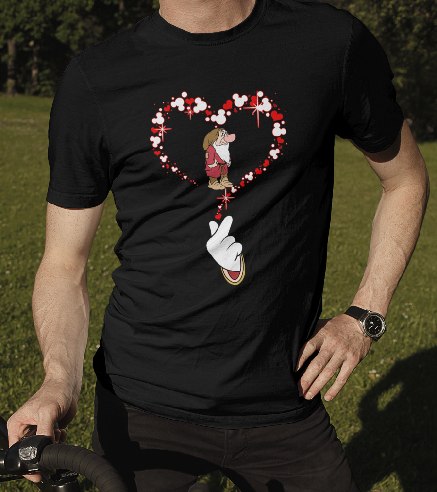 Grumpy Dwarf In Mouse Ear Heart With Iconic Glove Finger Gesture T-Shirt