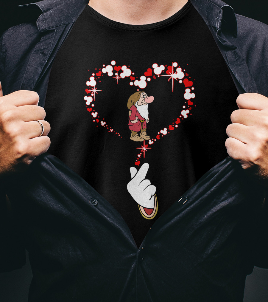 Grumpy Dwarf In Mouse Ear Heart With Iconic Glove Finger Gesture T-Shirt