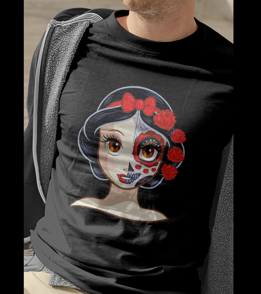 Snow White Sugar Skull Roses T-Shirt