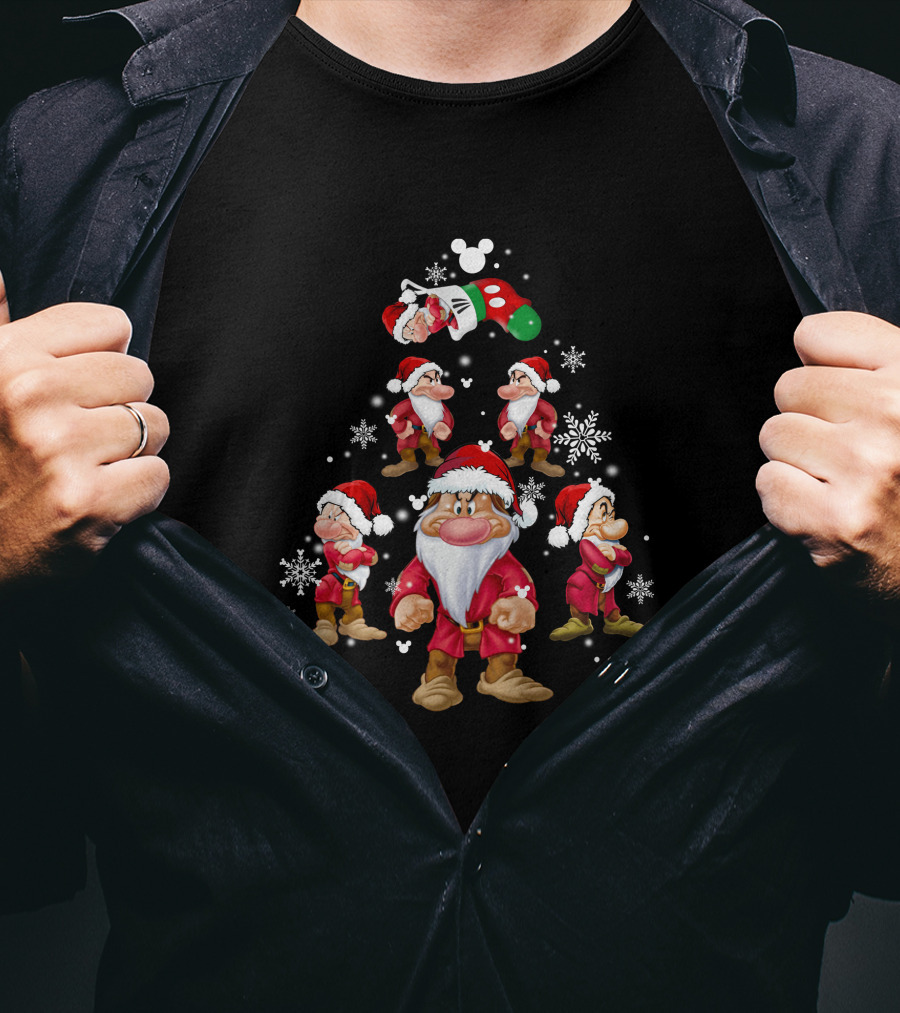 Grumpy Christmas Dwarf Santa Snowflake Tree Disney Stocking T-Shirt