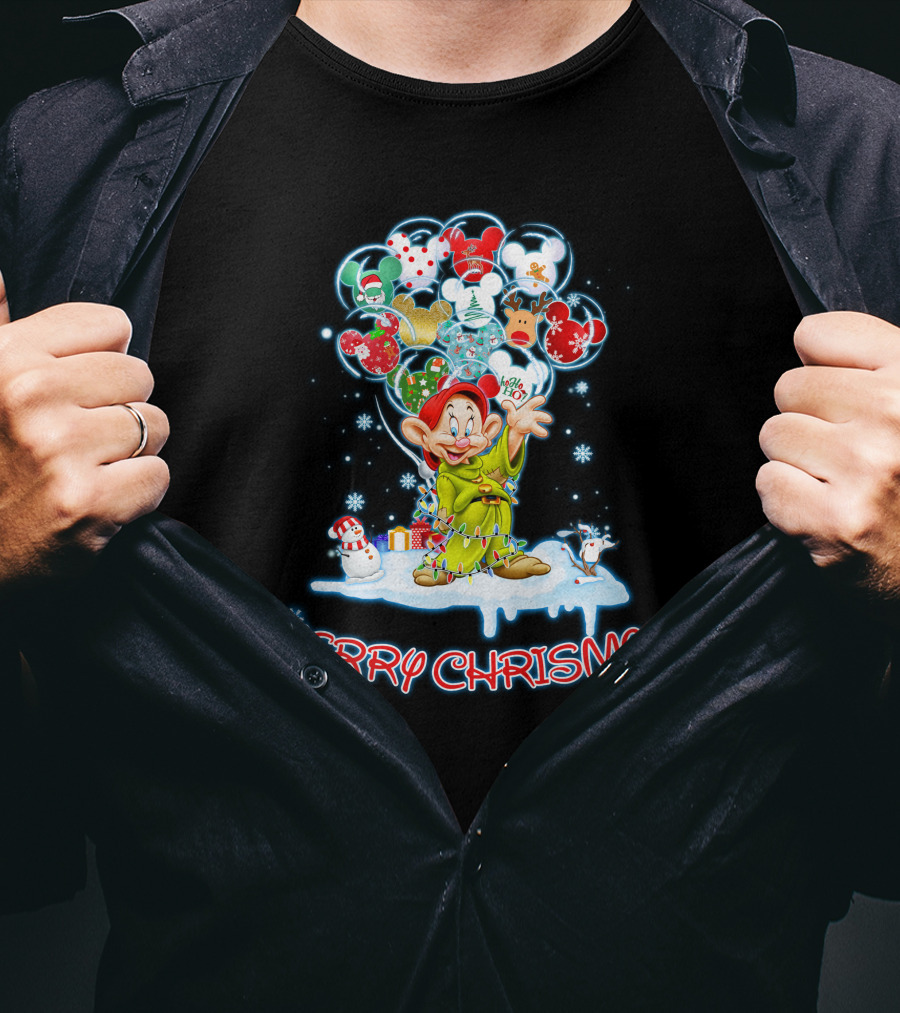 Dopey Merry Christmas Balloons And Snowman T-Shirt