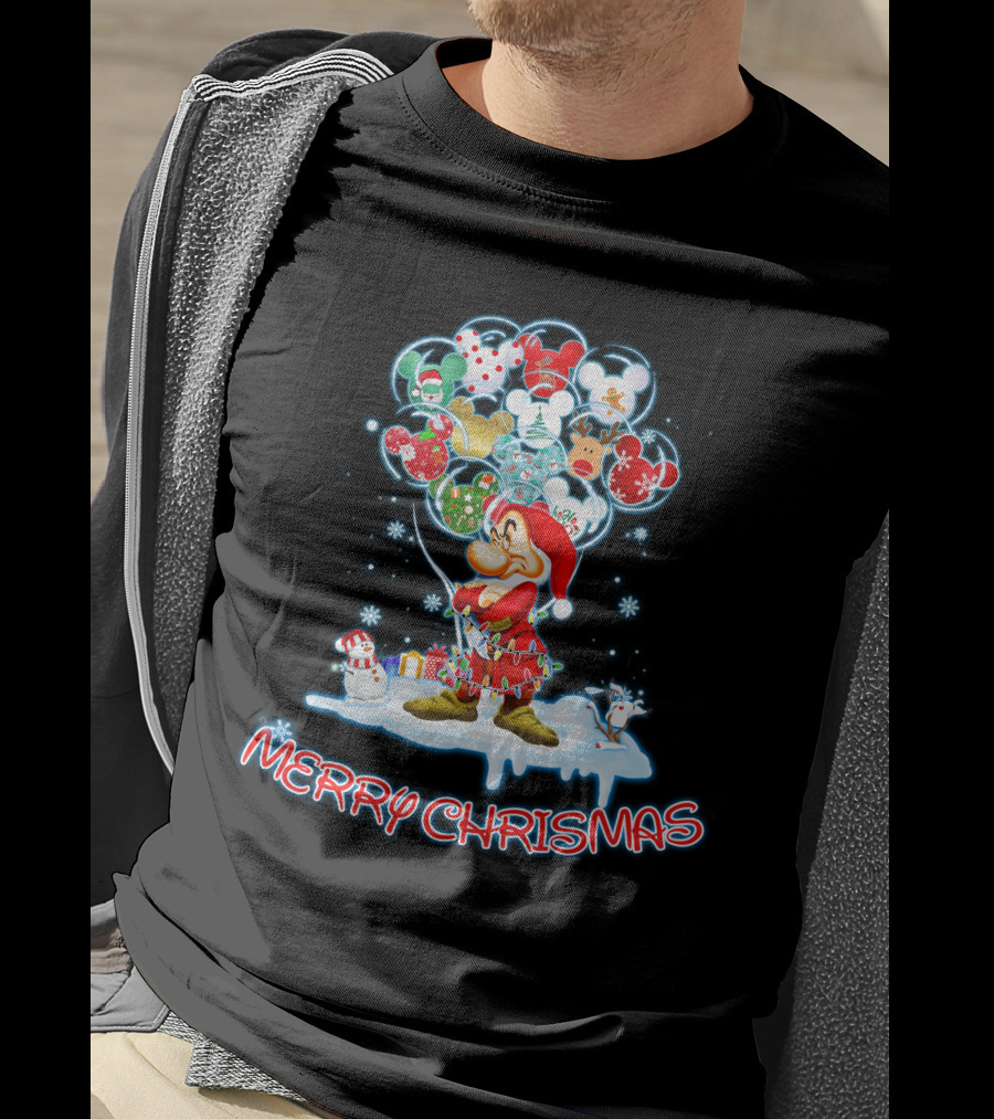 Grumpy Character With Festive Balloons Merry Christmas T-Shirt